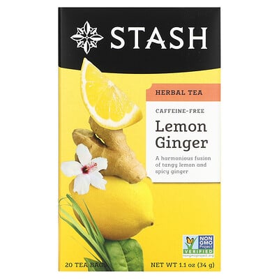Stash Tea травяной чай, лимон и имбирь, без кофеина, 20чайных пакетиков, 34г (1,1 унции)