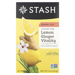 Stash Tea, травяной чай, лимон и имбирь, без кофеина, 20 чайных пакетиков, 34 г (1,1 унции)