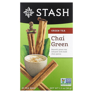 Stash Tea, Groene thee, Chai Green, 20 theezakjes, 38 g