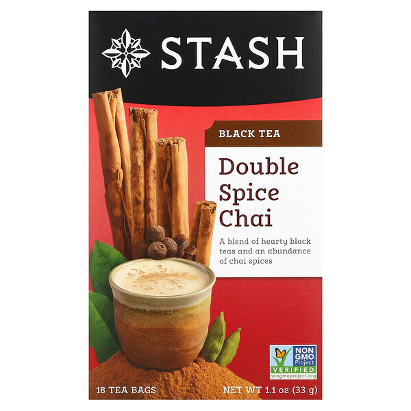 Stash Tea‏, Black Tea, Double Spice Chai, 18 Tea Bags, 1.1 oz (33 g)