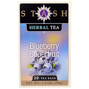Stash Tea, Суперфруктовый травяной чай с ароматом черники, без кофеина, 20 чайных пакетиков по 1,4 унции (40 г)
