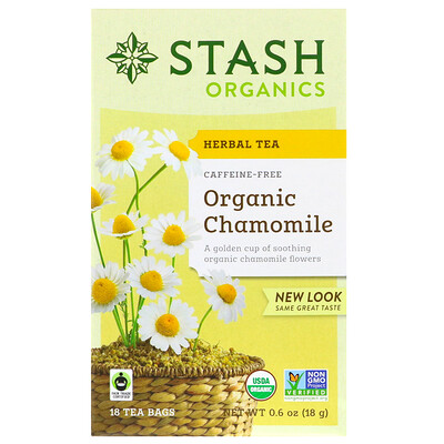 

Stash Tea Herbal Tea, Organic Chamomile, Caffeine Free, 18 Tea Bags, 0.6 oz (18 g)