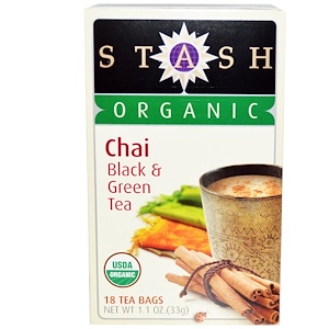 Stash Tea, Органический чай высшего сорта, черный и зеленый чай, 18 чайных пакетиков, 1,1 унции (33 г)