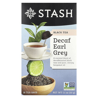 Stash Tea, Té negro, Earl Grey descafeinado, 18 bolsitas de té, 33 g (1,1 oz)