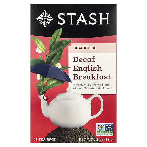 Stash Tea, Black Tea, Decaf, English Breakfast, 18 Tea Bags, 1.2 oz (36 g)