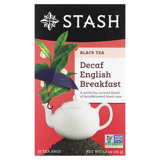Stash Tea, Té negro, Desayuno inglés descafeinado, 18 bolsitas de té, 36 g (1,2 oz)