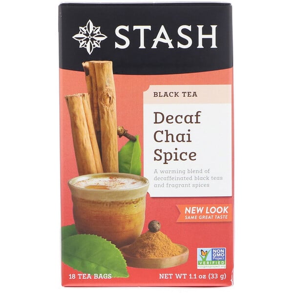 Stash Tea, Black Tea, чай без кофеина со специями, 18 чайных пакетиков, 33 г (1,1 унции)