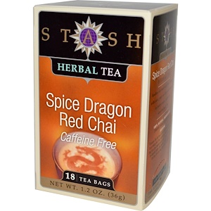 Stash Tea, Травяной чай высшего сорта, красный чай "Пряный дракон", без кофеина, 18 чайных пакетиков, 1,2 унции (36 г)
