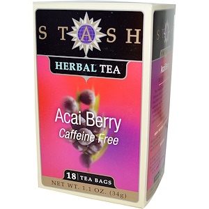 Stash Tea, Травяной чай высшего сорта с ягодами асаи, без кофеина, 18 чайных пакетиков, 1,1 унции (34 г)
