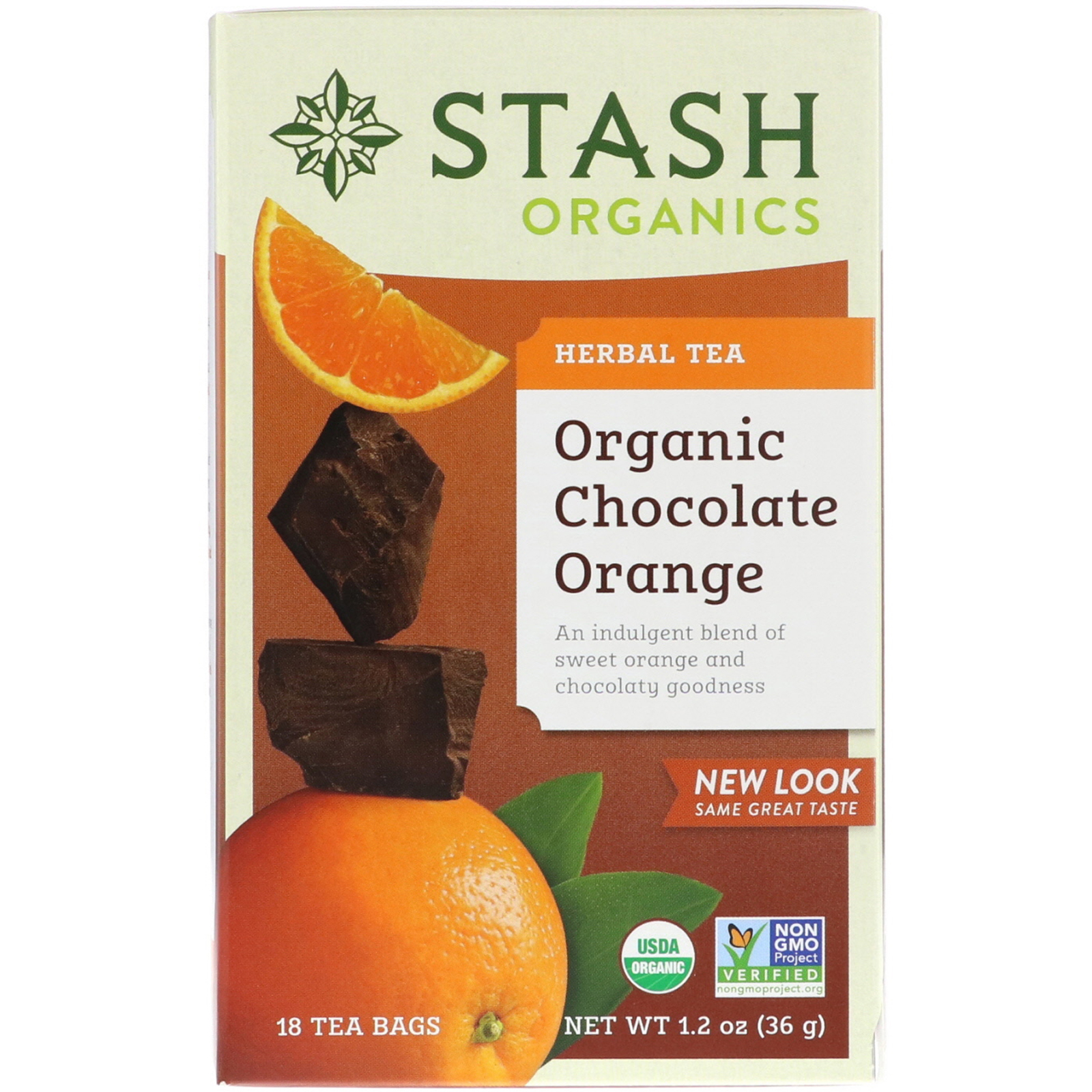 Stash Tea, Herbal Tea, Organic Chocolate Orange, Caffeine Free, 18 Tea