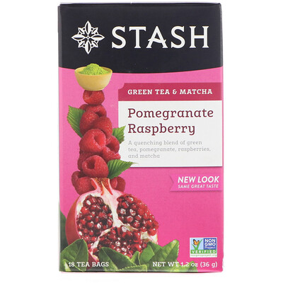 Stash Tea Green Tea & Matcha, Pomegranate Raspberry, 18 Tea Bags, 1.2 oz (36 g)