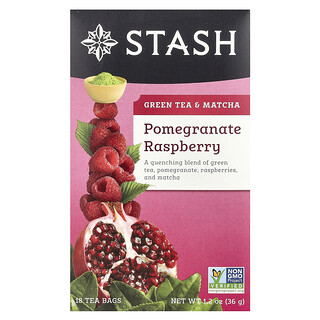 Stash Tea, зеленый чай и матча, гранат и малина, 18 чайных пакетиков, 36 г (1,2 унции)