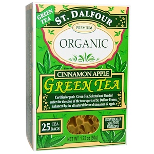 St. Dalfour, Зеленый чай, корица яблоко, 25 пакетиков,.07 унций (2 г), каждый