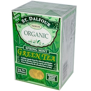 St. Dalfour, Органический, зеленый чай с ароматом весенней мяты, 25 чайных пакетиков, 1.75 унций (50 г)