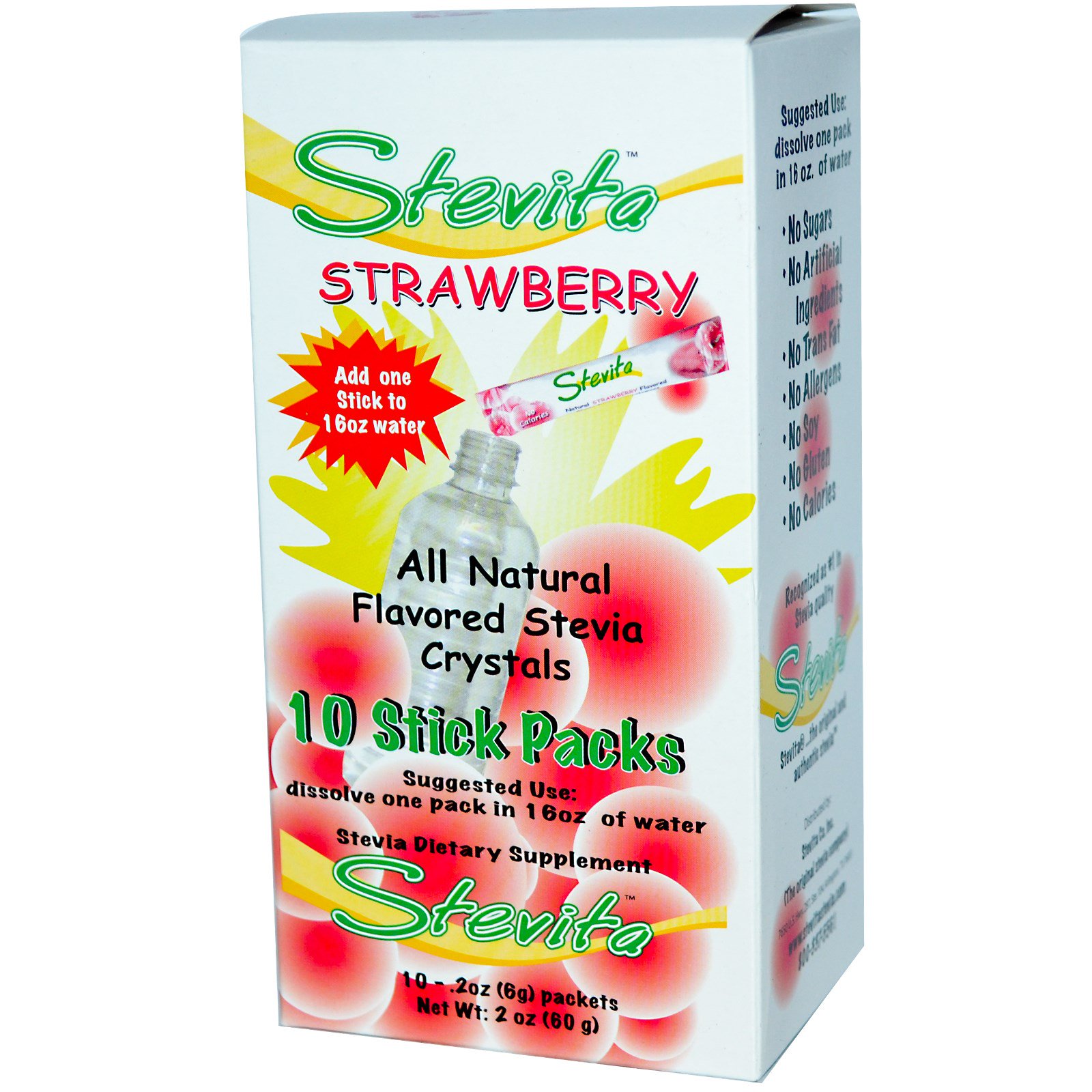 Stevita, All Natural Flavored Stevia Crystals, Strawberry, 10 Stick