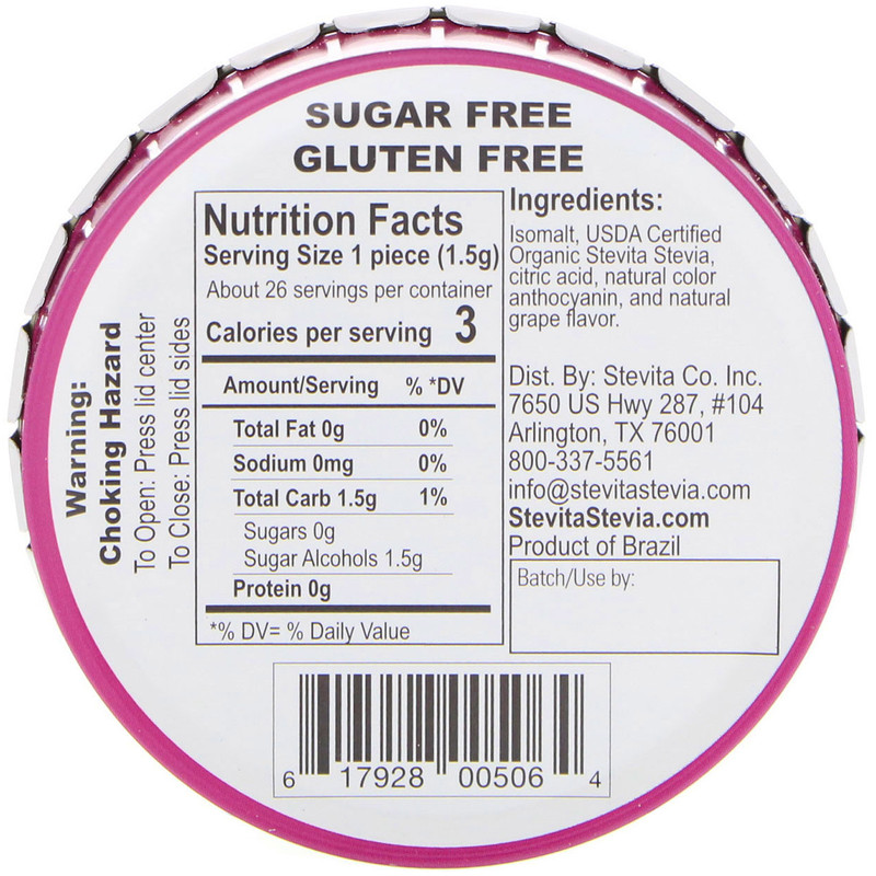 Stevita, Naturals, Sugar Free Hard Candy, Glorious Grape, 1.4 oz (40 g) iHerb