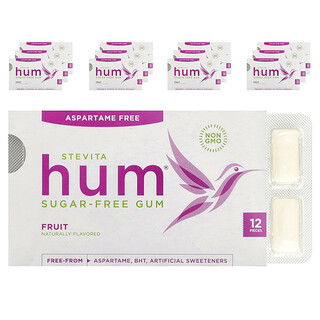 Stevita Naturals, Hum®, Şekersiz Sakız, Meyve, 12 Paket, Her Biri 12 Parça