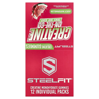 SteelFit, Creatine On-The-Go™, Creatine Monohydrate Gummies, Juicy Watermelon, 12 Packs, 0.8 oz (22 g) Each