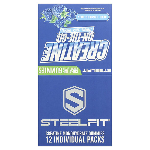 Steelfit Creatine On-The-Go™, Creatine Monohydrate Gummies, Blue Raspberry, 12 Packs, 0.8 oz (22 g) Each