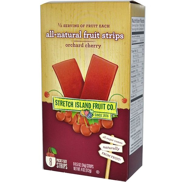 Stretch Island, All-Natural Fruit Strips, Orchard Cherry, 8 Pocket-Size Strips, 0.5 oz (14 g) Each (Discontinued Item) 