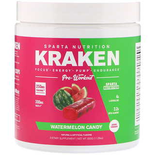 Sparta Nutrition, Предтренировочный стимулятор Kraken, арбузный вкус, 11,29 унц. (320 г)