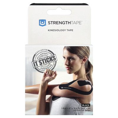 Strengthtape, Kineziologická páska, čierna, 20 predrezaných pásikov