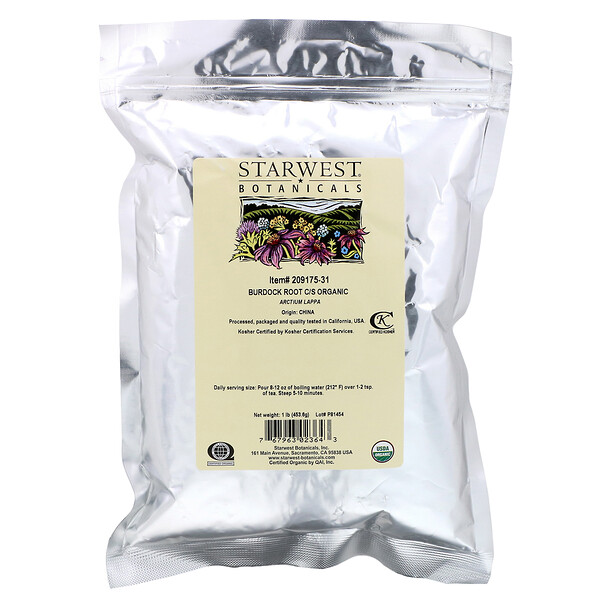 Starwest Botanicals‏, C/S Organic Burdock Root, 1 lb (453.6 g)