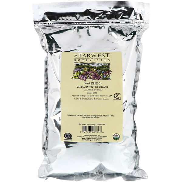 Starwest Botanicals‏, Organic, Dandelion Root C/S, 1 lb (453.6 g)