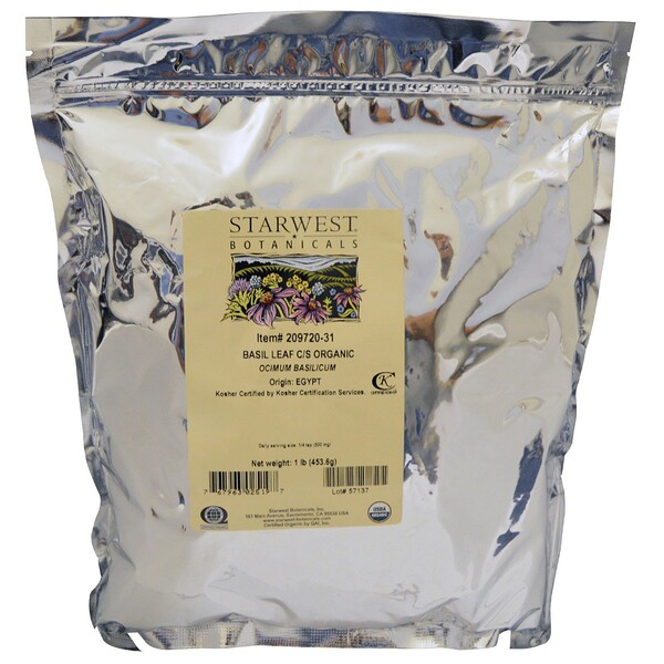 Starwest Botanicals‏, Organic, Basil Leaf C/S , 1 lb (453.6 g)