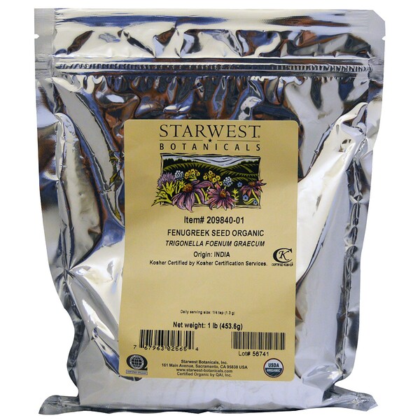 Starwest Botanicals‏, Fenugreek Seed Organic, 1 lb (453.6 g)