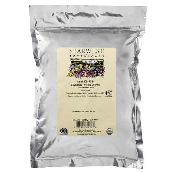 Starwest Botanicals‏, Ginger Root 1/4" C/S, Organic, 1 lb (453.6 g)