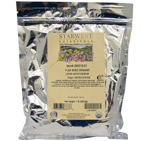Starwest Botanicals, Organic Flax Seed, 1 lb (453.6 g)