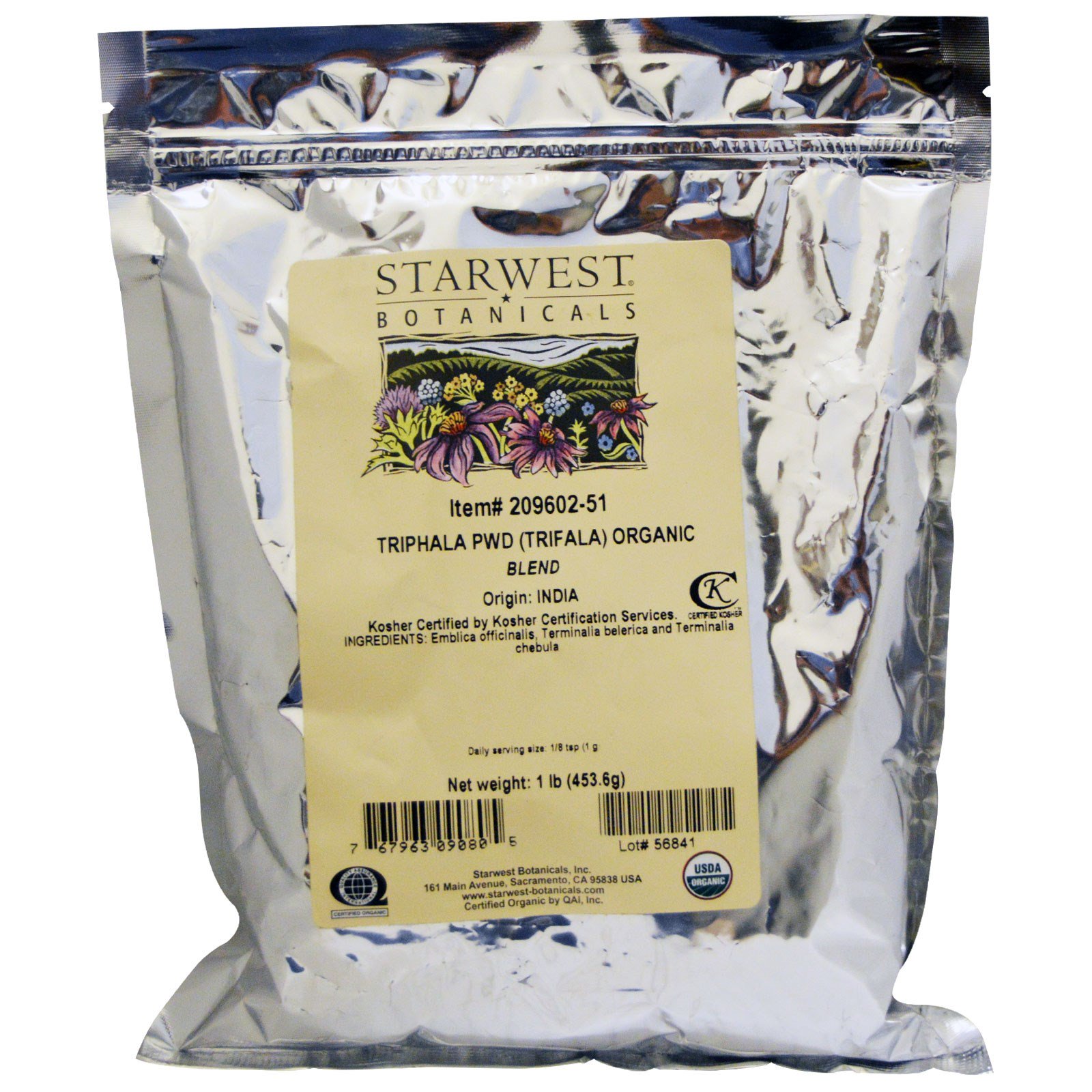 Starwest Botanicals, Organic Triphala PWD (Trifala) Blend, 1 lb (453.6