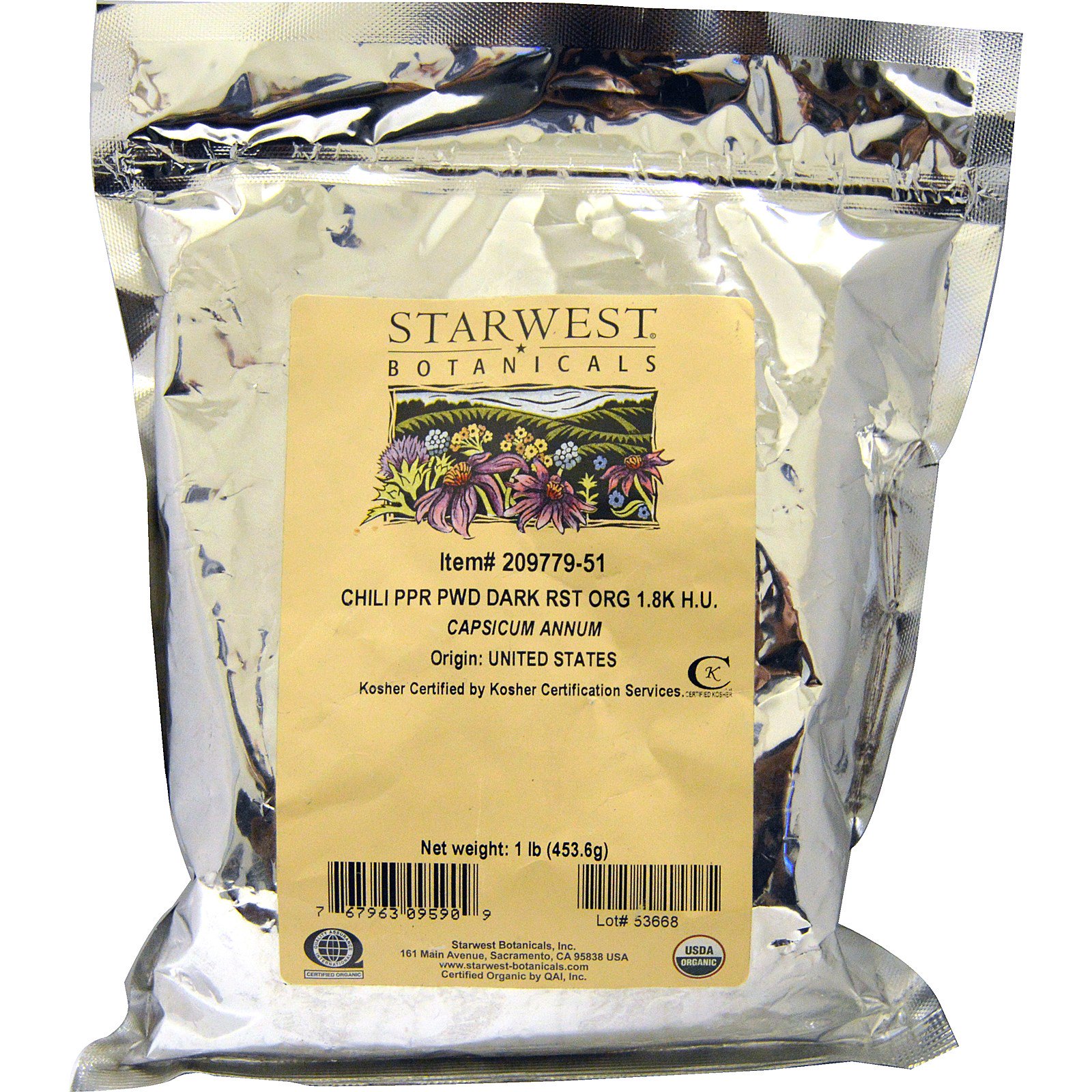 Starwest Botanicals, Chili Pepper Powder, Dark Roast, Organic, 1 lb