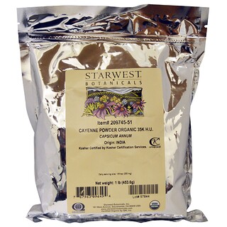 Starwest Botanicals, Organic Cayenne Powder 35K H.U., 1 lb (453.6 g)