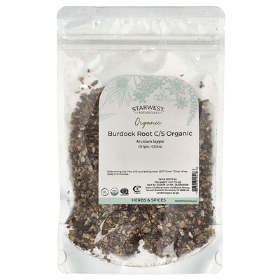 Starwest Botanicals, Raíz de bardana orgánica, Cortada y tamizada, 113,4 g (4 oz)
