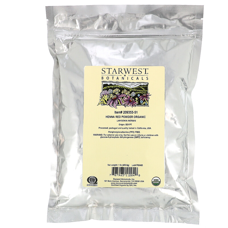 Starwest Botanicals, 유기농 헤나 가루, 빨간색, 1 lb (453.6 g) - iHerb
