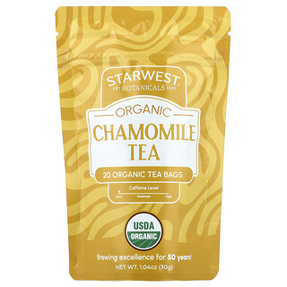 Starwest Botanicals, Biologische kamillethee, cafeïnevrij, 20 biologische theezakjes, 30 g