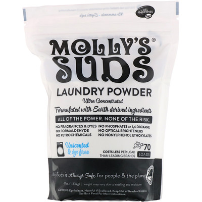 Molly's Suds Стиральный порошок, суперконцентрированный, без отдушек, 47 унц. (1,33 кг)