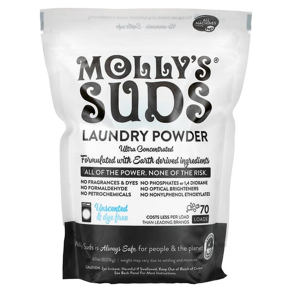 Molly's Suds, 洗濯用パウダー、超濃縮、無香料、70回分、47 oz (1.33 kg)