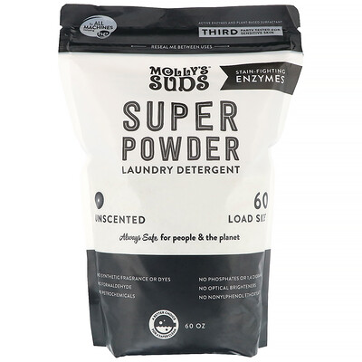 Molly's Suds Super Powder, стиральный порошок, без запаха, 60 загрузок, 1,7 кг