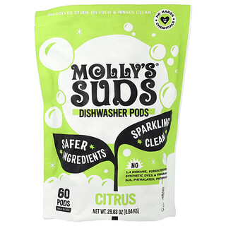 Molly's Suds, Diskmaskinskapslar, Citrus, 60 kapslar, 0,84 kg