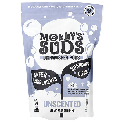 Mollys Suds Dishwasher Pods Unscented 60 Pods 2963 oz 084 kg