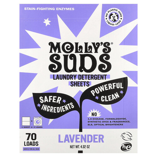 Molly's Suds Laundry Detergent Sheets, Lavender, 35 Sheets