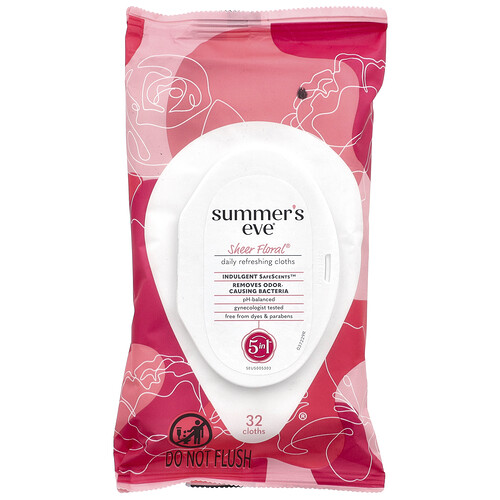 Summer's Eve 5 in 1 Daily Refreshing Cloths, Sheer Floral®, 32 Cloths