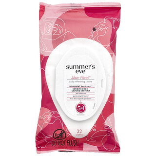 Summer's Eve, 5 in 1 Daily Refreshing Cloths, erfrischende 5-in-1-Tücher, Sheer Blumen®, 32 Tücher