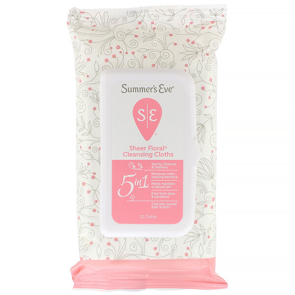 5 in 1 Cleansing Cloths, Sheer Floral, 32 Cloths