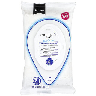 Summer's Eve, Ultimate Odor Protection™, Paños de limpieza con pH equilibrado, Frescura ligera, 32 paños