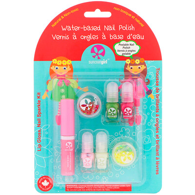 SuncoatGirl Lip Gloss, Nail Sparkle Kit, 7 Piece Set