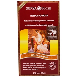 Surya Henna, Порошок хны, натуральное окрашивание и уход за волосами, золотисто-коричневый, 50 г